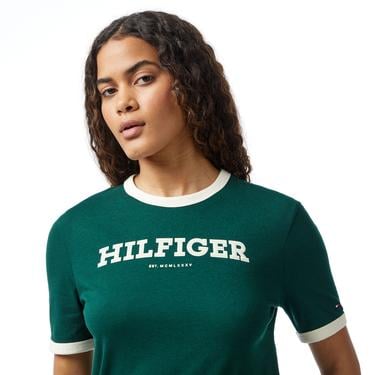  Tommy Hilfiger Reg Monotype Flock Kadın Yeşil T-Shirt