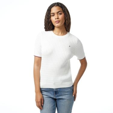  Tommy Hilfiger Co Cable Kadın Beyaz Kazak