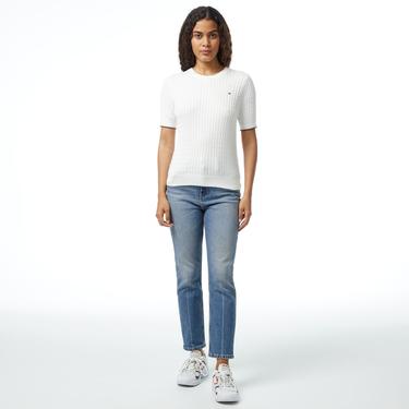  Tommy Hilfiger Co Cable Kadın Beyaz Kazak