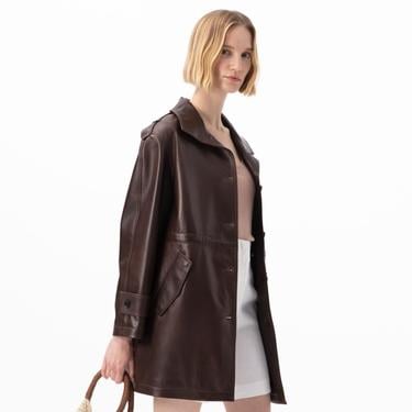  Carlynda Kahve Kadın Deri Pardösü