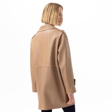  Carlynda Bej Kadın Deri Oversize Pardösü