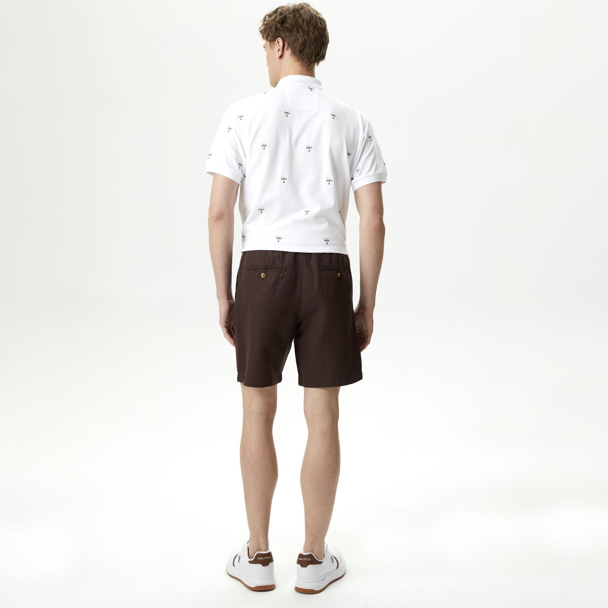 Nautica Erkek Kahverengi Classic Fit Keten Bermuda Şort