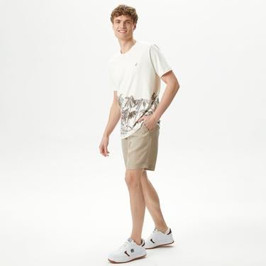  Nautica Erkek Bej Classic Fit Keten Bermuda