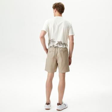  Nautica Erkek Bej Classic Fit Keten Bermuda