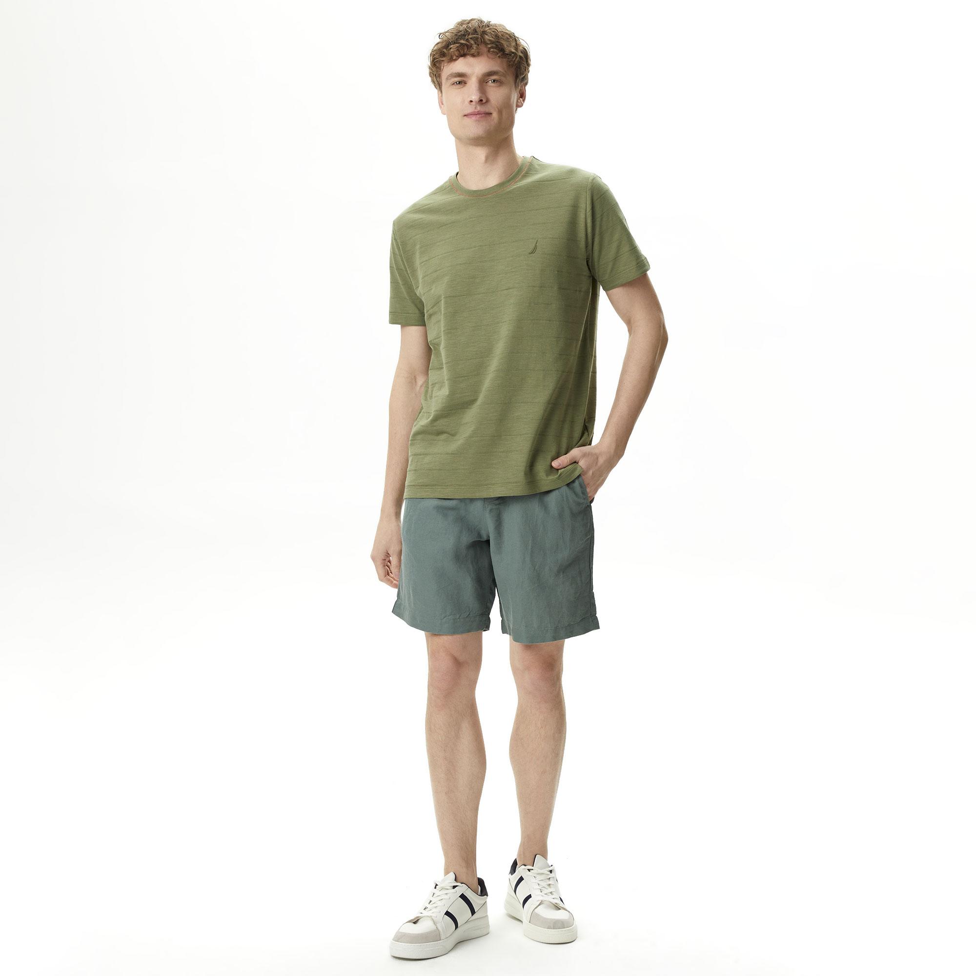 Nautica Erkek Yeşil Classic Fit Keten Bermuda Şort