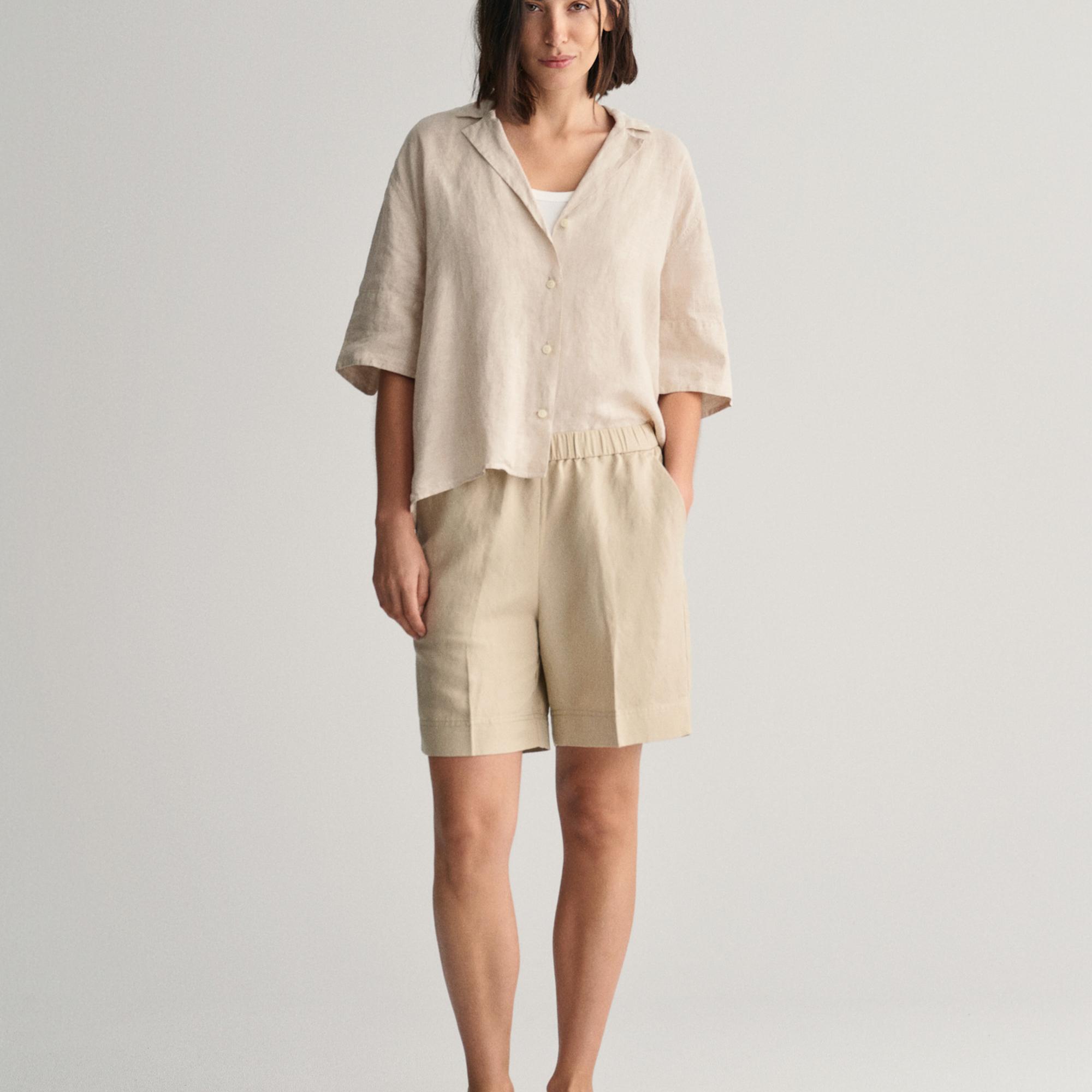 GANT Kadın Bej Relaxed Fit Keten Şort