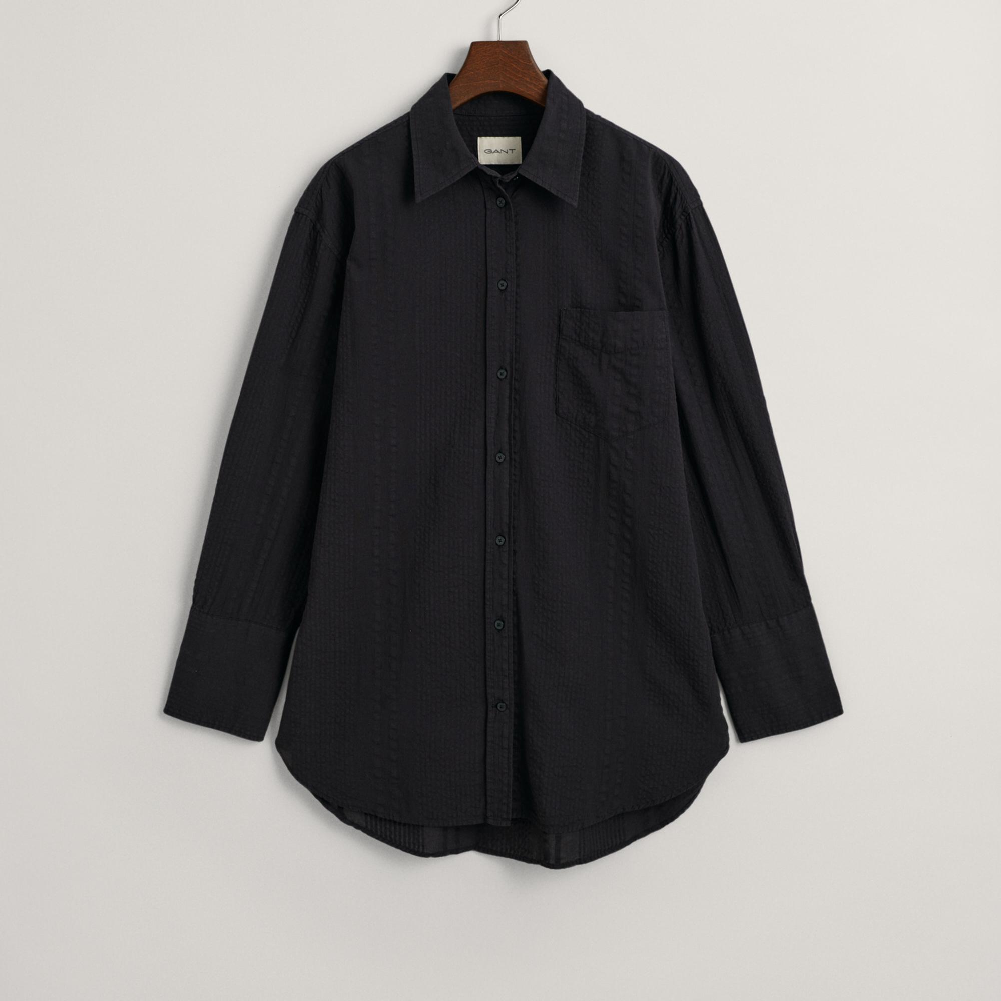 GANT Kadın Siyah Relaxed Fit Klasik Yaka Gömlek