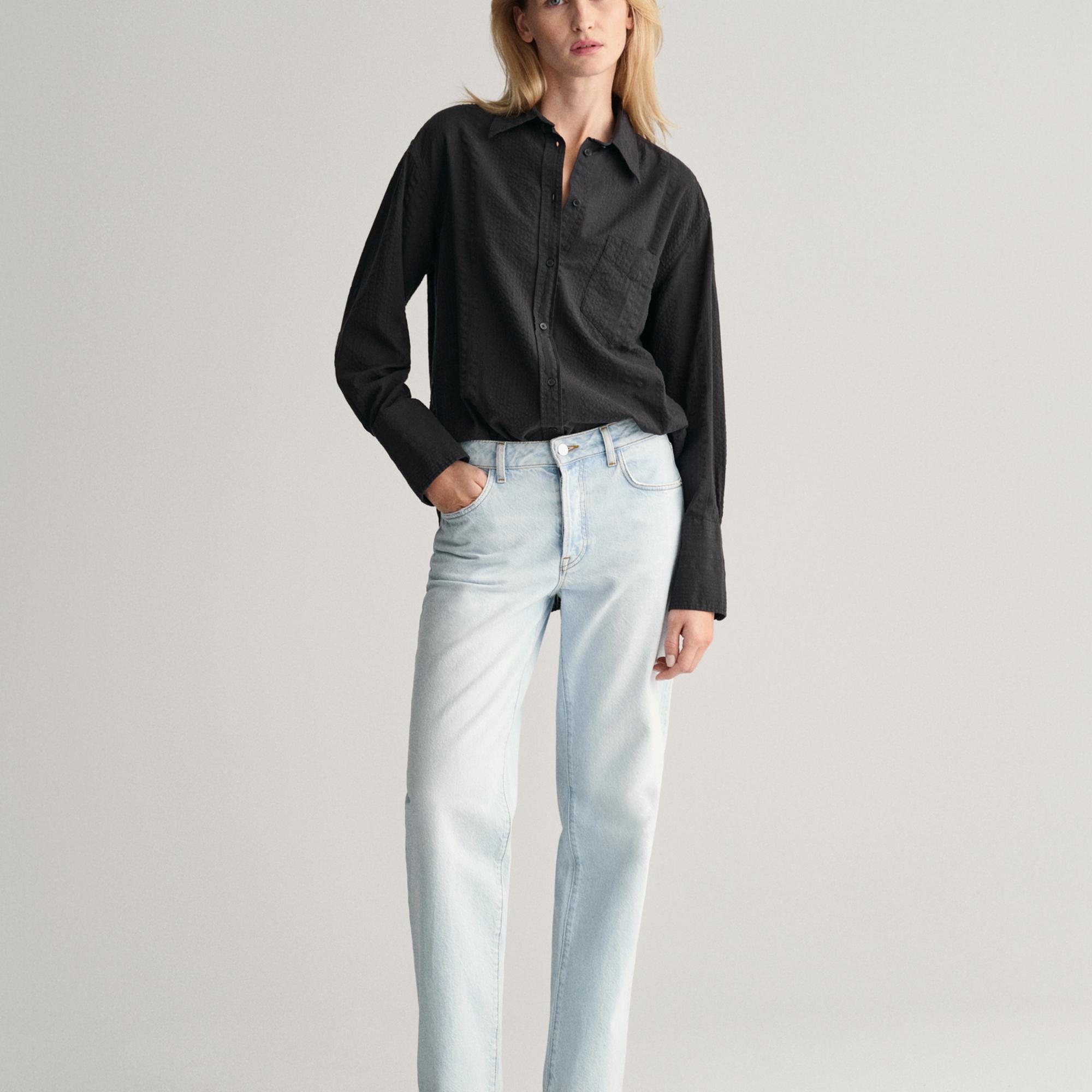 GANT Kadın Siyah Relaxed Fit Klasik Yaka Gömlek