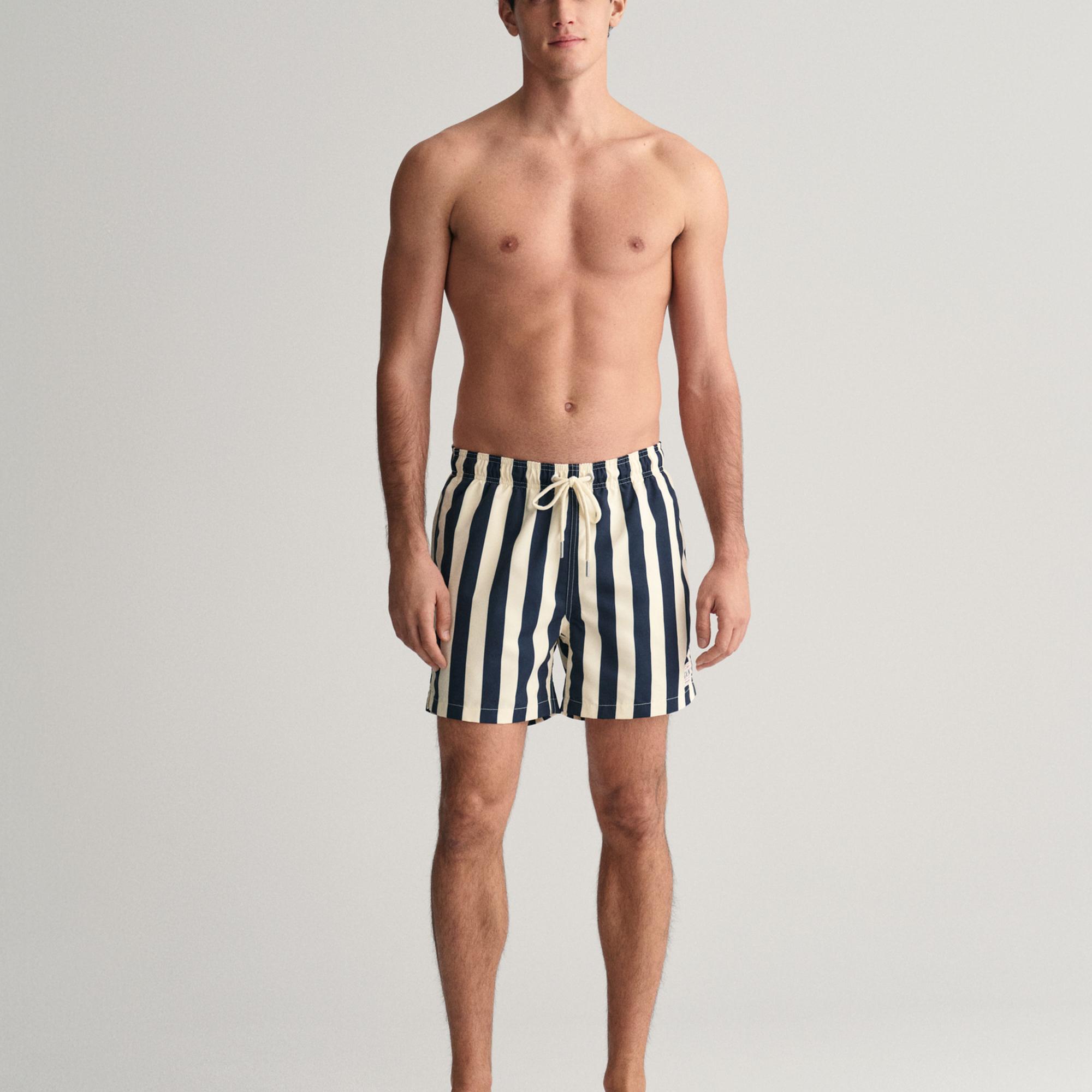 GANT Erkek Lacivert Regular Fit Çizgili Mayo Şort