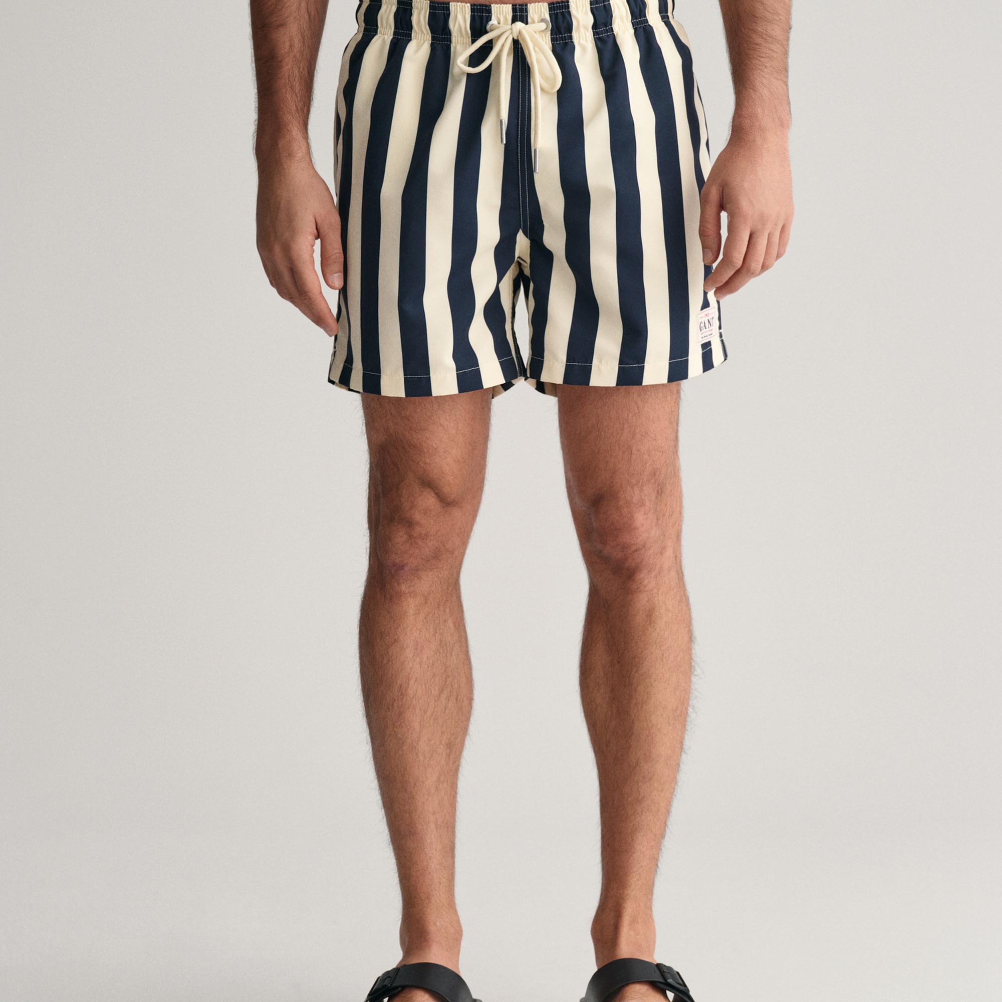 GANT Erkek Lacivert Regular Fit Çizgili Mayo Şort