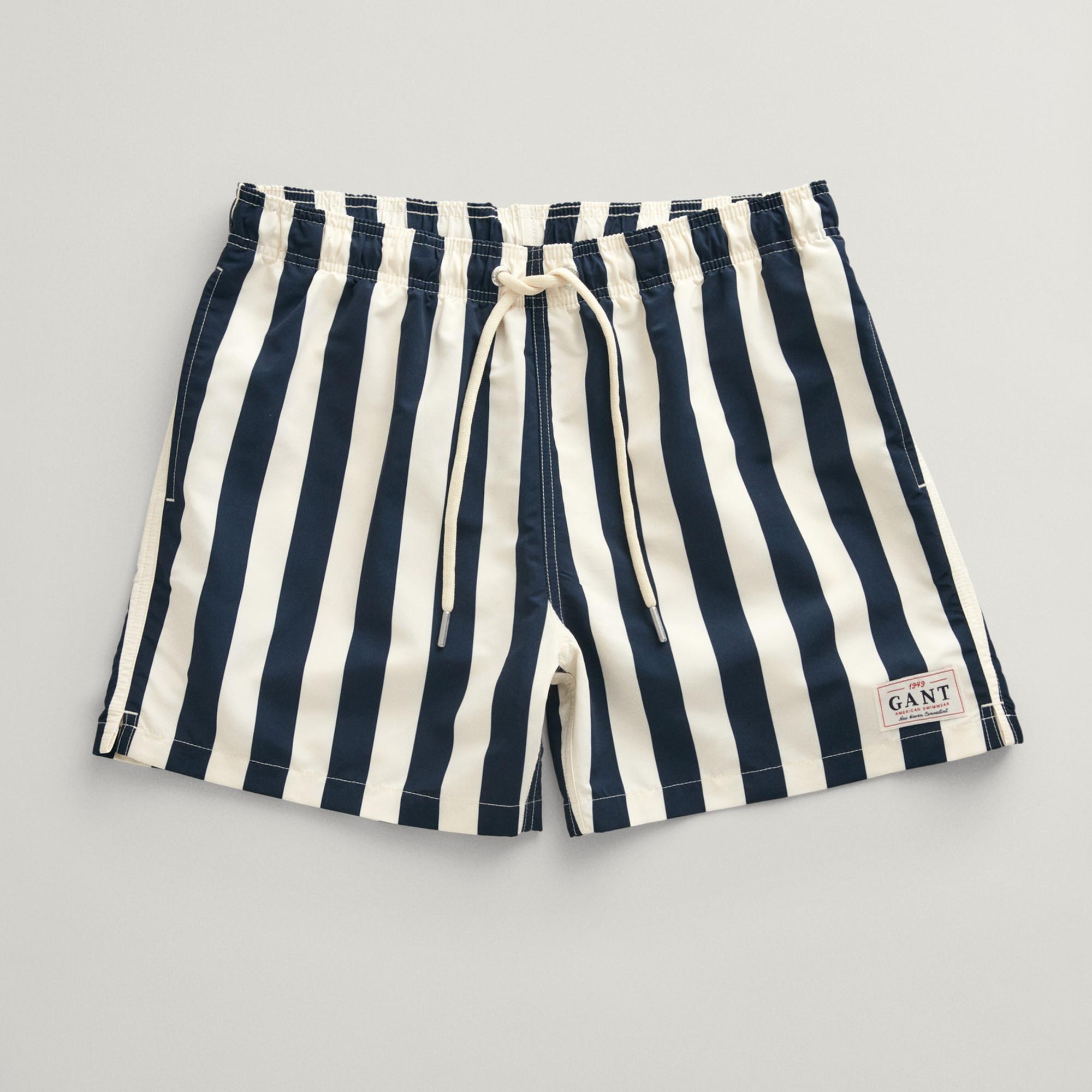 GANT Erkek Lacivert Regular Fit Çizgili Mayo Şort