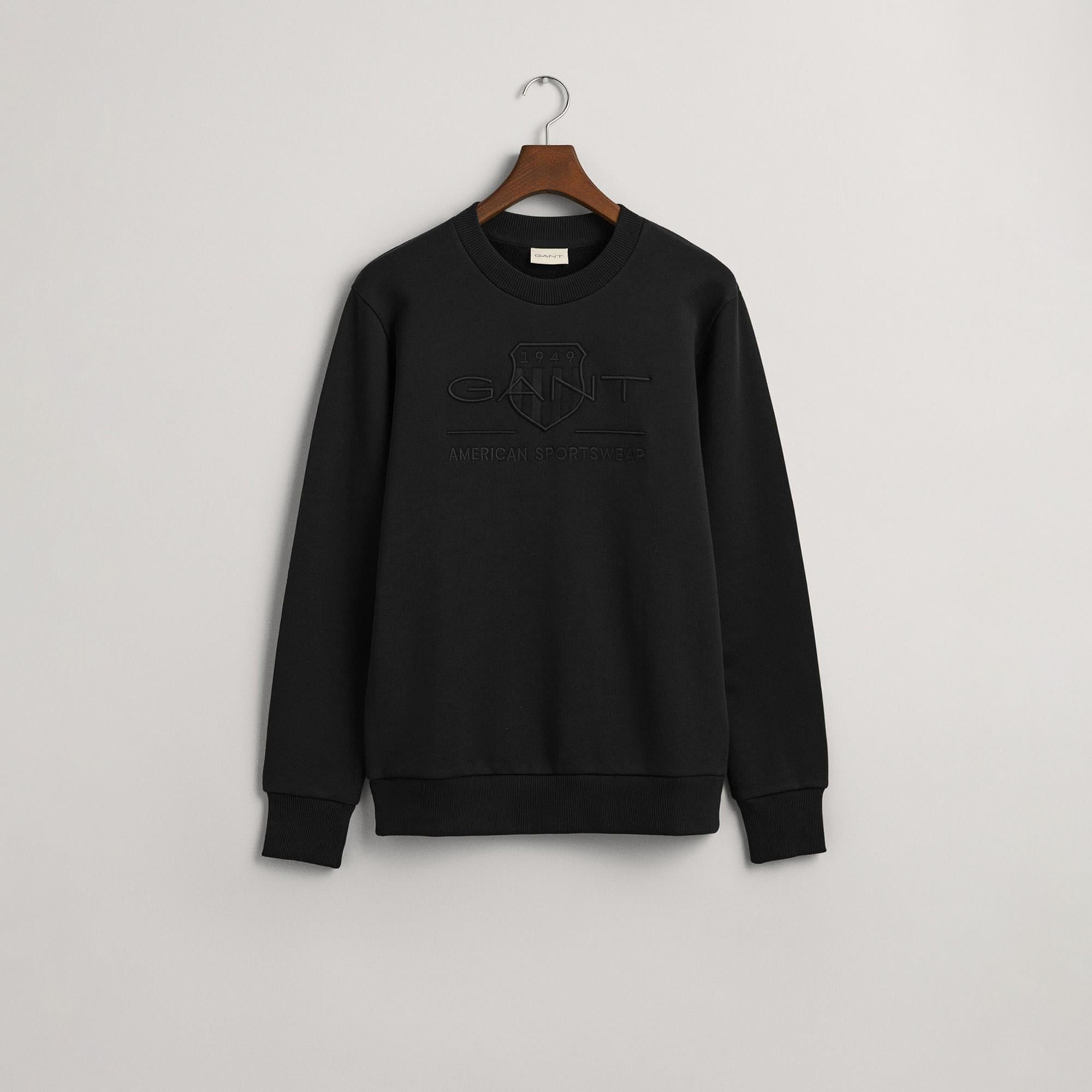 GANT Erkek Siyah Regular Fit Bisiklet Yaka Logolu Sweatshirt