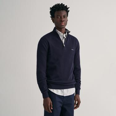  GANT Erkek Lacivert Regular Fit Yarım Fermuarlı Kazak