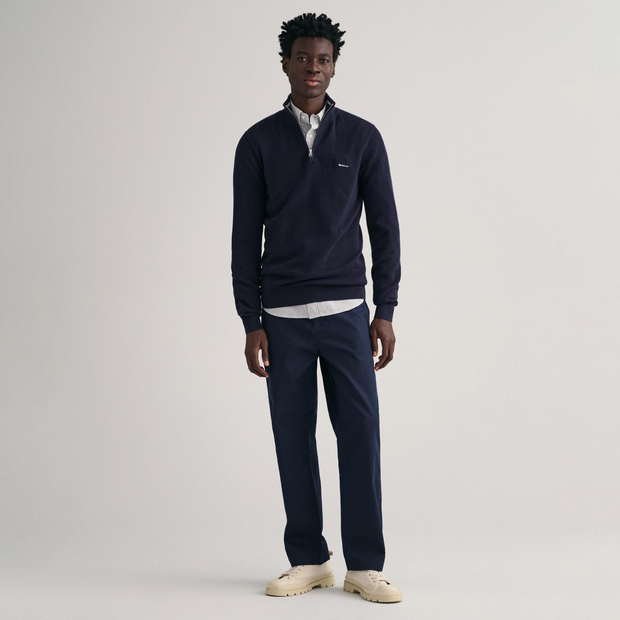 GANT Erkek Lacivert Regular Fit Yarım Fermuarlı Kazak