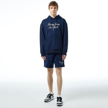  Tommy Jeans Relax Luxe Serif Hoodie Erkek Mavi Sweatshirt