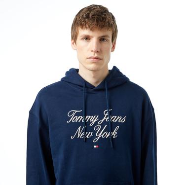  Tommy Jeans Relax Luxe Serif Hoodie Erkek Mavi Sweatshirt