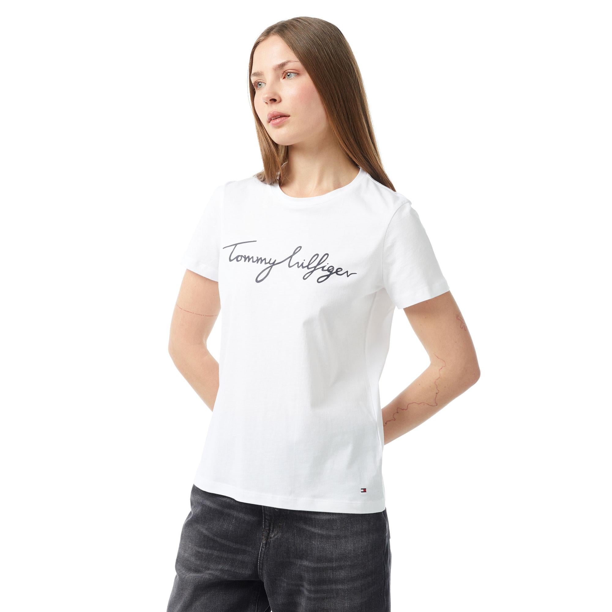 Tommy Hilfiger Reg Signature Kadın Beyaz T-Shirt