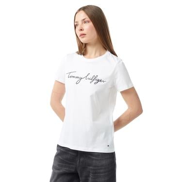  Tommy Hilfiger Reg Signature Kadın Beyaz T-Shirt
