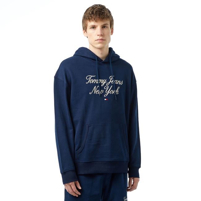  Tommy Jeans Relax Luxe Serif Hoodie Erkek Mavi Sweatshirt