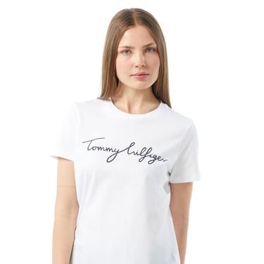  Tommy Hilfiger Reg Signature Kadın Beyaz T-Shirt