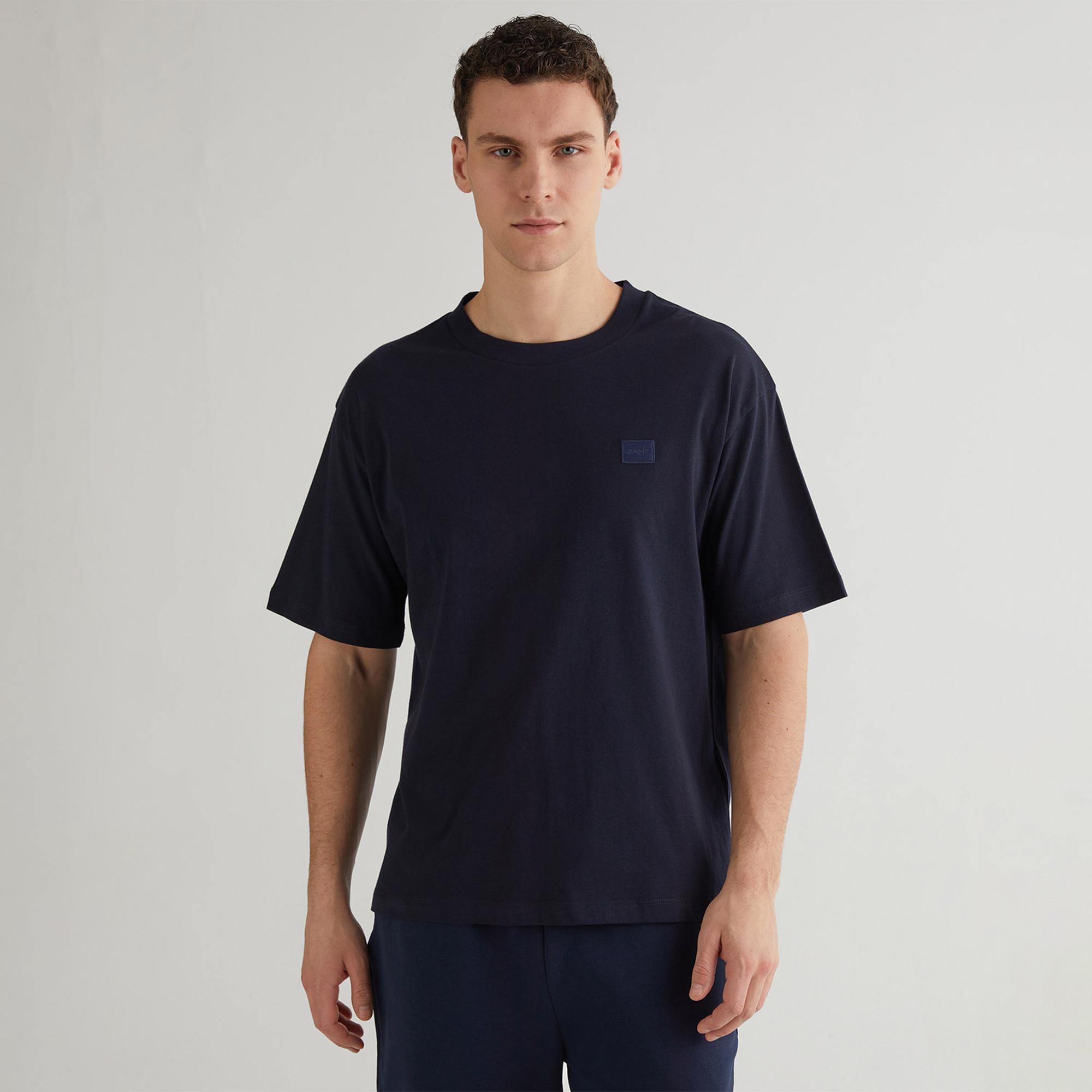 GANT Erkek Lacivert Relaxed Fit Bisiklet Yaka Logolu T-shirt