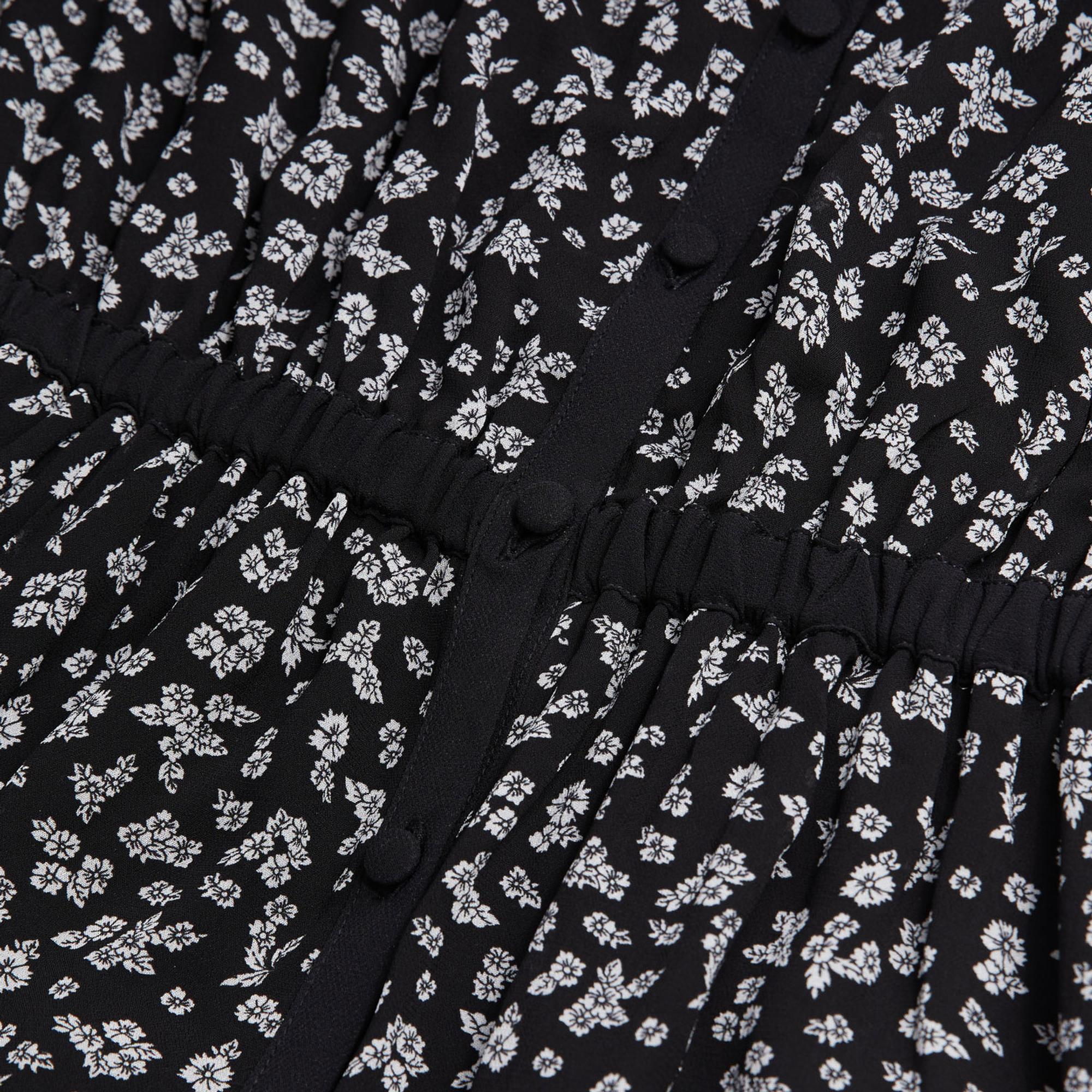 The Kooples Kadın Uzun Kollu V Yaka Çiçek Desenli Siyah Elbise