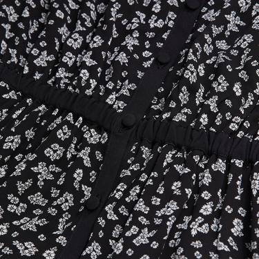  The Kooples Kadın Uzun Kollu V Yaka Çiçek Desenli Siyah Elbise