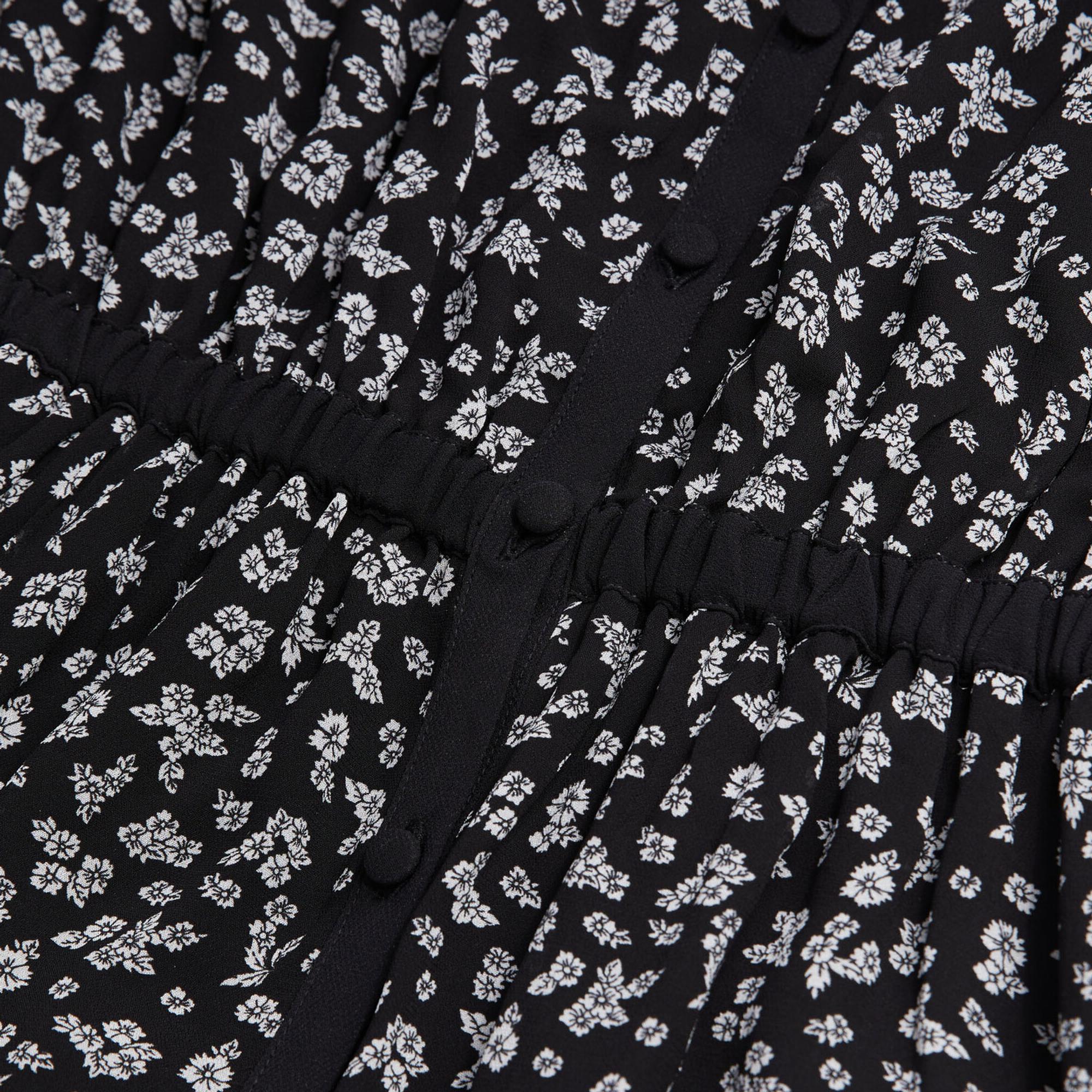 The Kooples Kadın Uzun Kollu V Yaka Çiçek Desenli Siyah Elbise