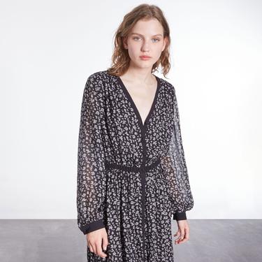  The Kooples Kadın Uzun Kollu V Yaka Çiçek Desenli Siyah Elbise