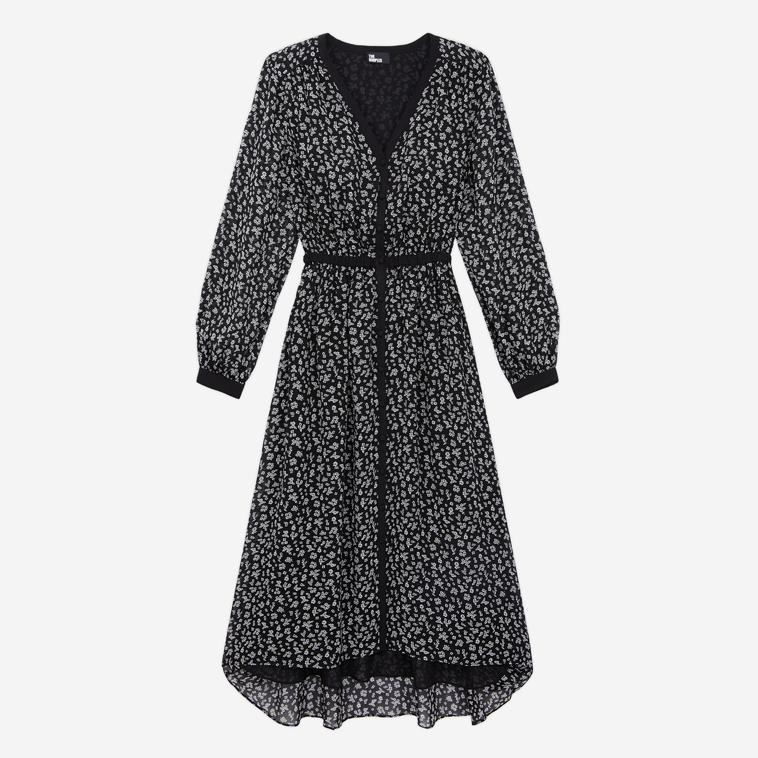  The Kooples Kadın Uzun Kollu V Yaka Çiçek Desenli Siyah Elbise