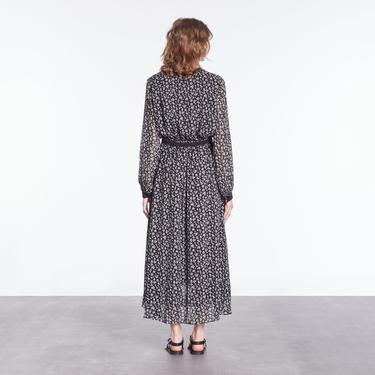  The Kooples Kadın Uzun Kollu V Yaka Çiçek Desenli Siyah Elbise