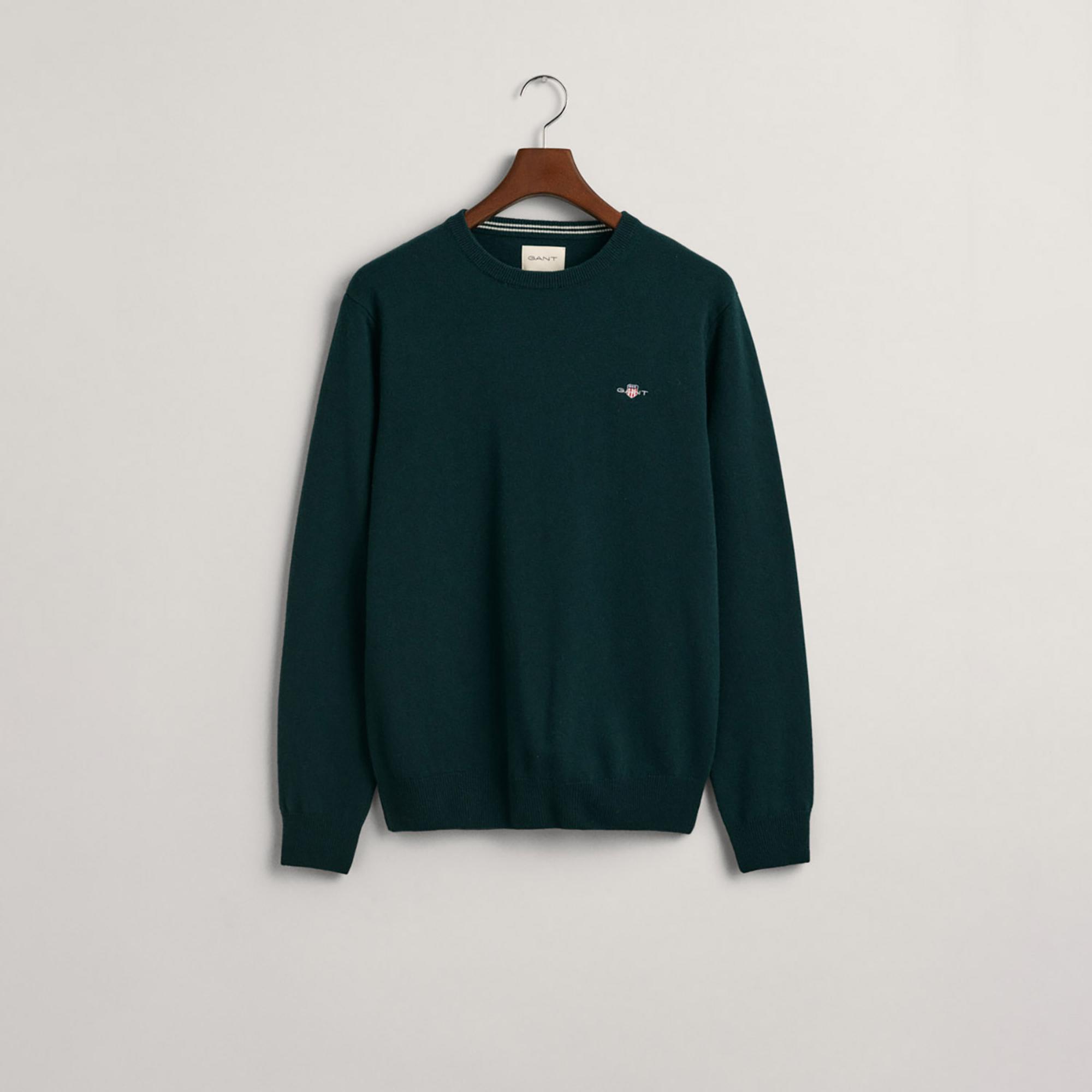 Gant Erkek Yeşil Regular Fit Bisiklet Yaka Yün Kazak