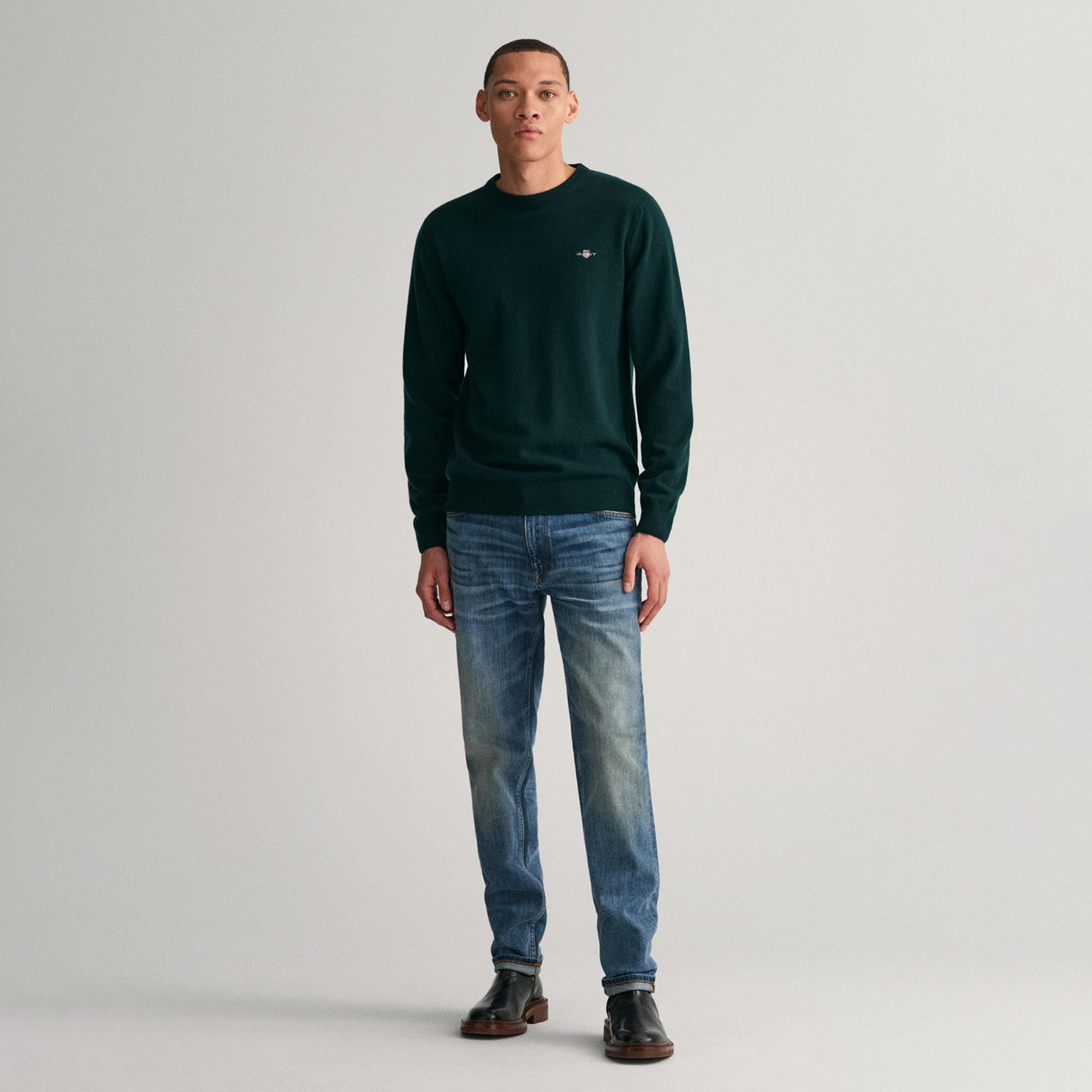 Gant Erkek Yeşil Regular Fit Bisiklet Yaka Yün Kazak