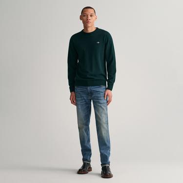  Gant Erkek Yeşil Regular Fit Bisiklet Yaka Yün Kazak