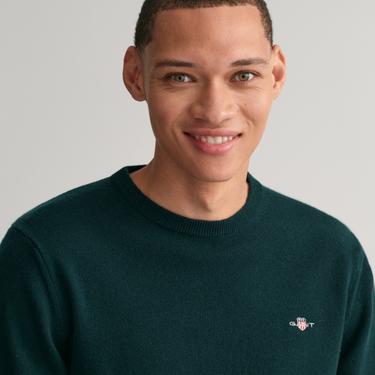  Gant Erkek Yeşil Regular Fit Bisiklet Yaka Yün Kazak