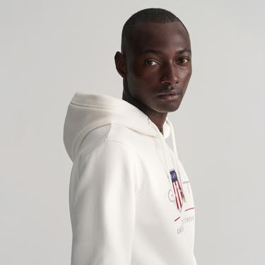  GANT Erkek Beyaz Regular Fit Kapüşonlu Logolu Sweatshirt