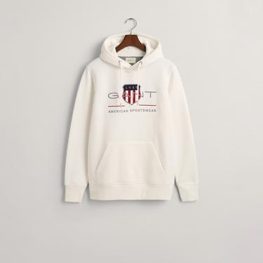  GANT Erkek Beyaz Regular Fit Kapüşonlu Logolu Sweatshirt
