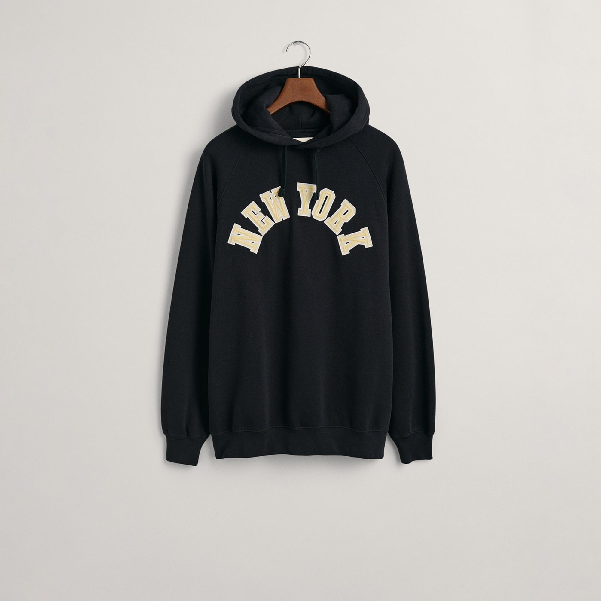 GANT Erkek Siyah Oversize Fit Kapüşonlu Logolu Sweatshirt