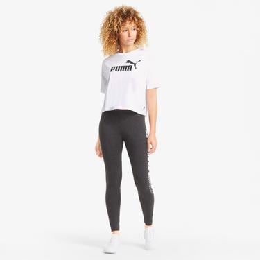  Puma Ess Cropped Logo Light Straw Kadın Beyaz Günlük T-Shirt