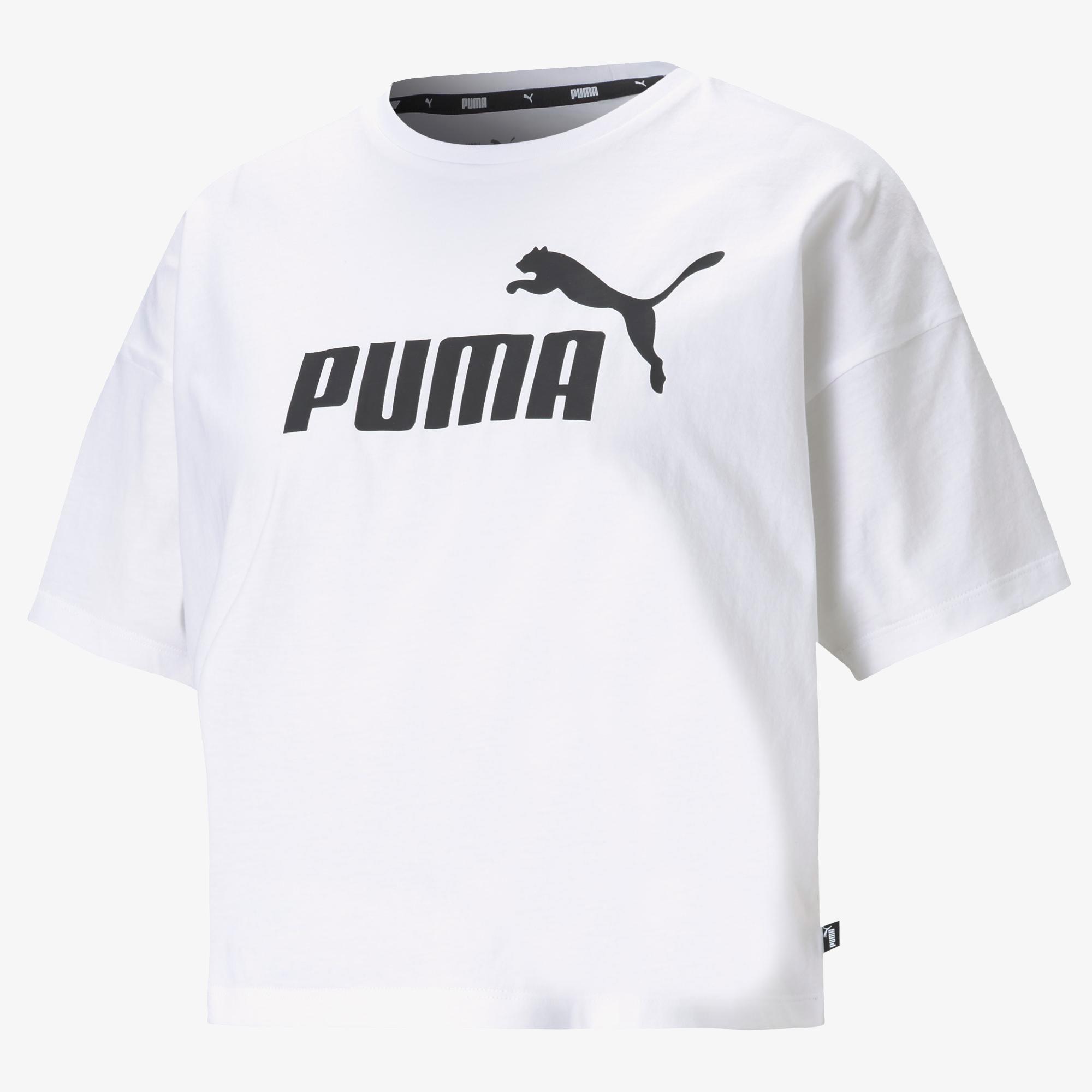 Puma Ess Cropped Logo Light Straw Kadın Beyaz Günlük T-Shirt