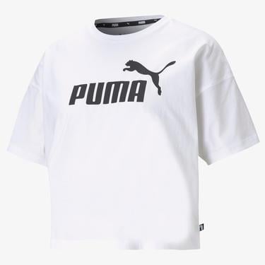  Puma Ess Cropped Logo Light Straw Kadın Beyaz Günlük T-Shirt
