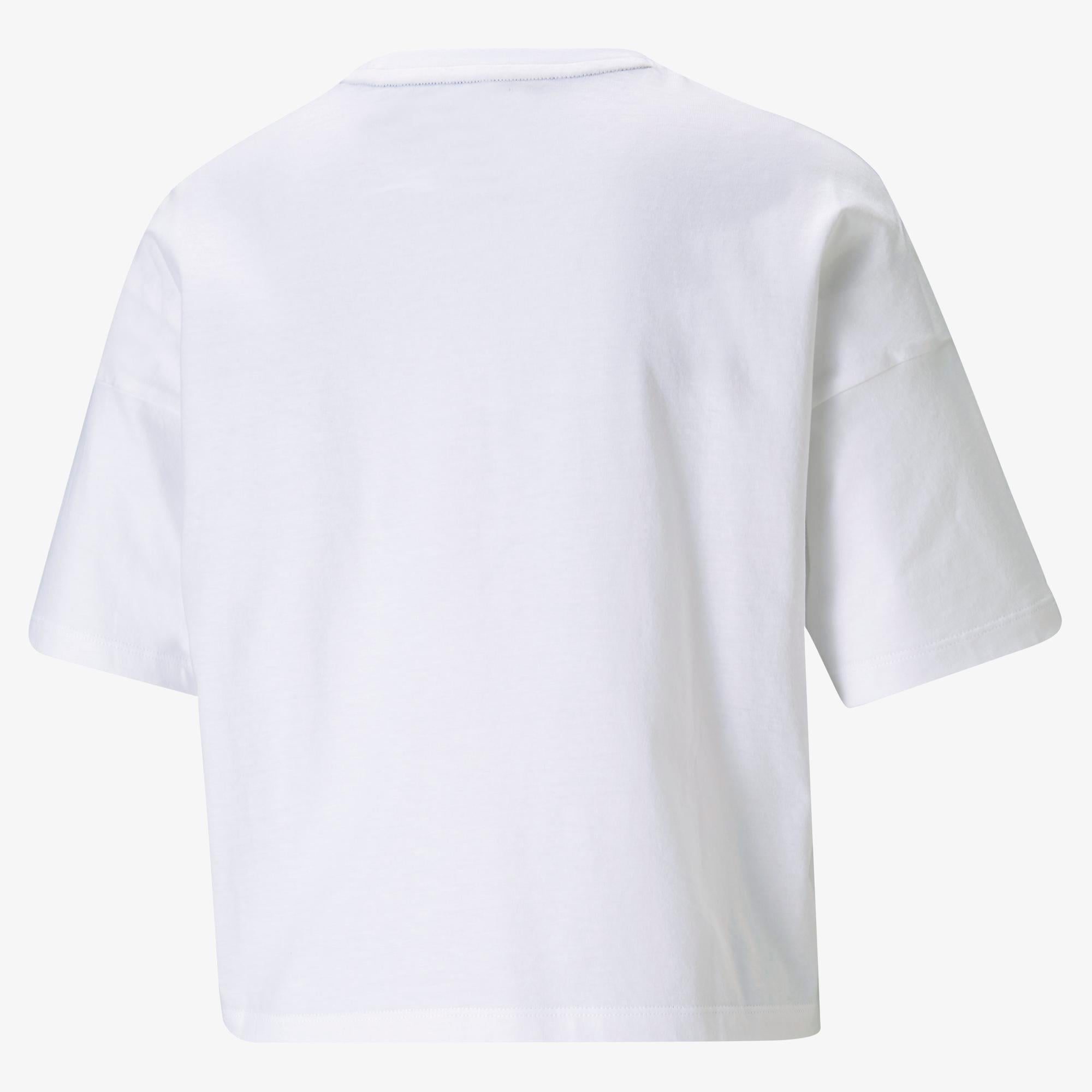 Puma Ess Cropped Logo Light Straw Kadın Beyaz Günlük T-Shirt