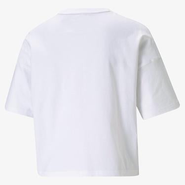  Puma Ess Cropped Logo Light Straw Kadın Beyaz Günlük T-Shirt