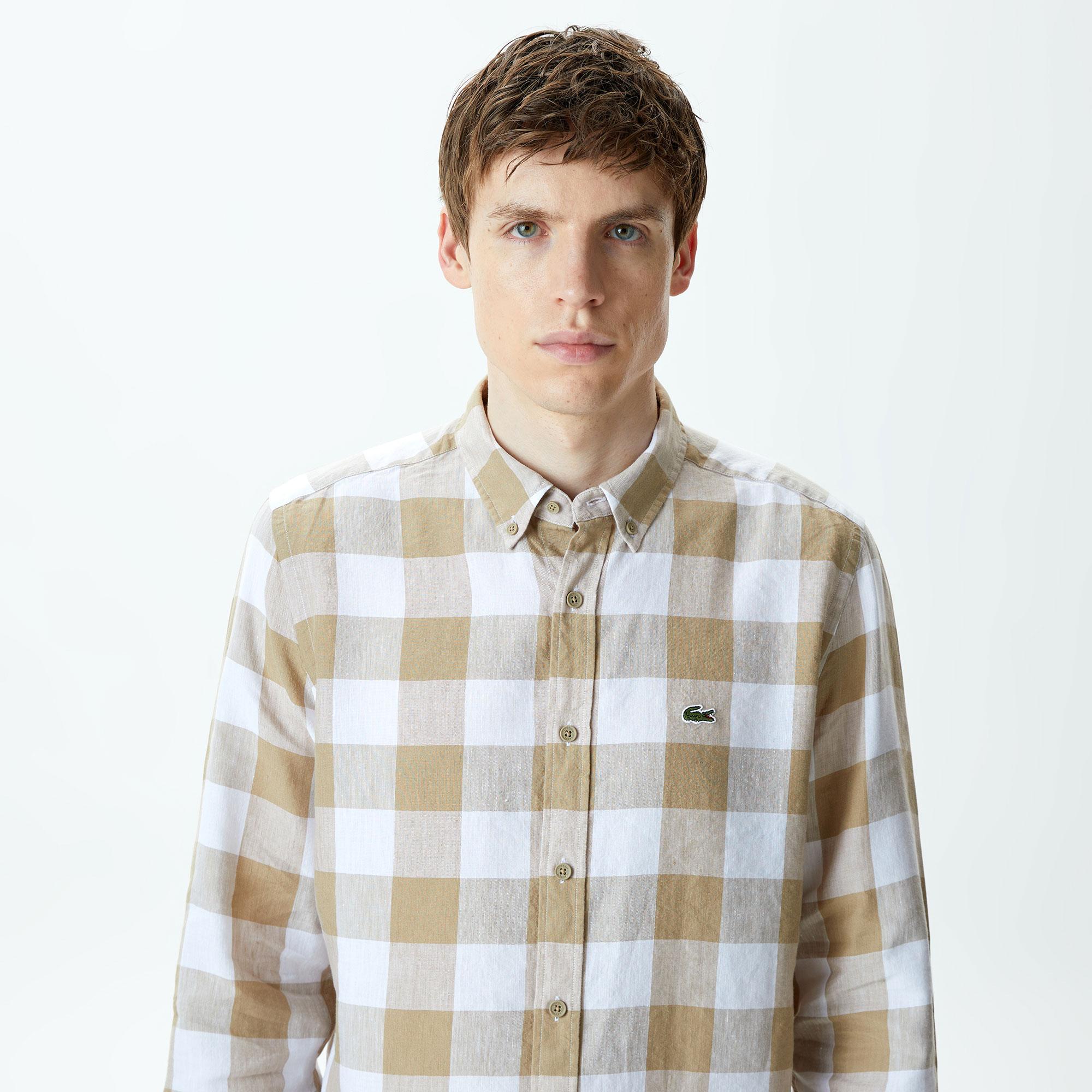 Erkek Regular Fit Ekose Beyaz Gömlek