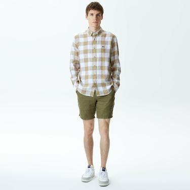  Erkek Regular Fit Ekose Beyaz Gömlek