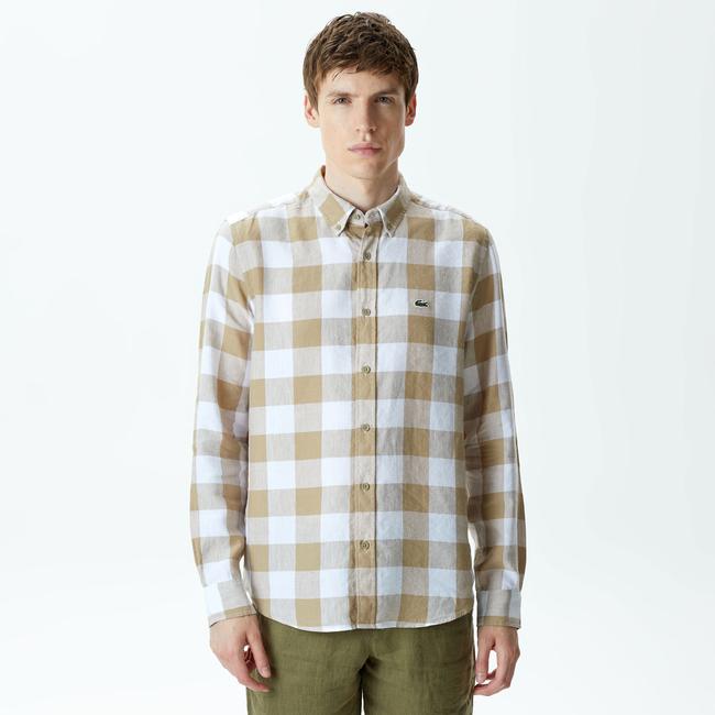  Erkek Regular Fit Ekose Beyaz Gömlek