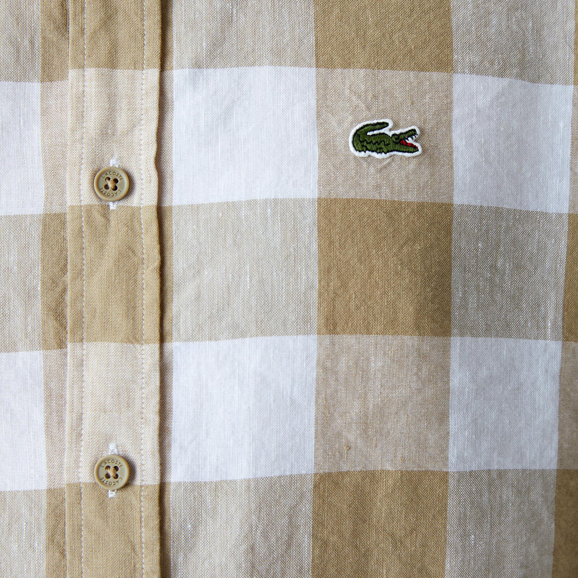 Erkek Regular Fit Ekose Beyaz Gömlek