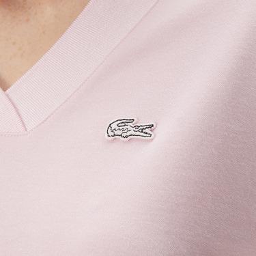  Lacoste Kadın Slim Fit V Yaka Açık Pembe T-Shirt