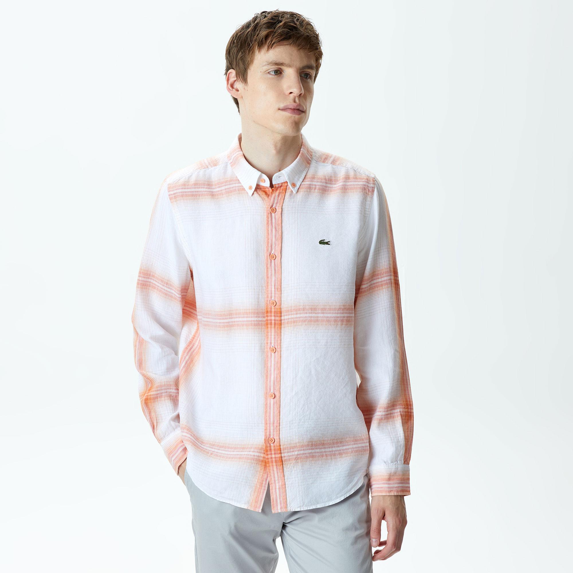 Erkek Regular Fit Ekose Turuncu Gömlek