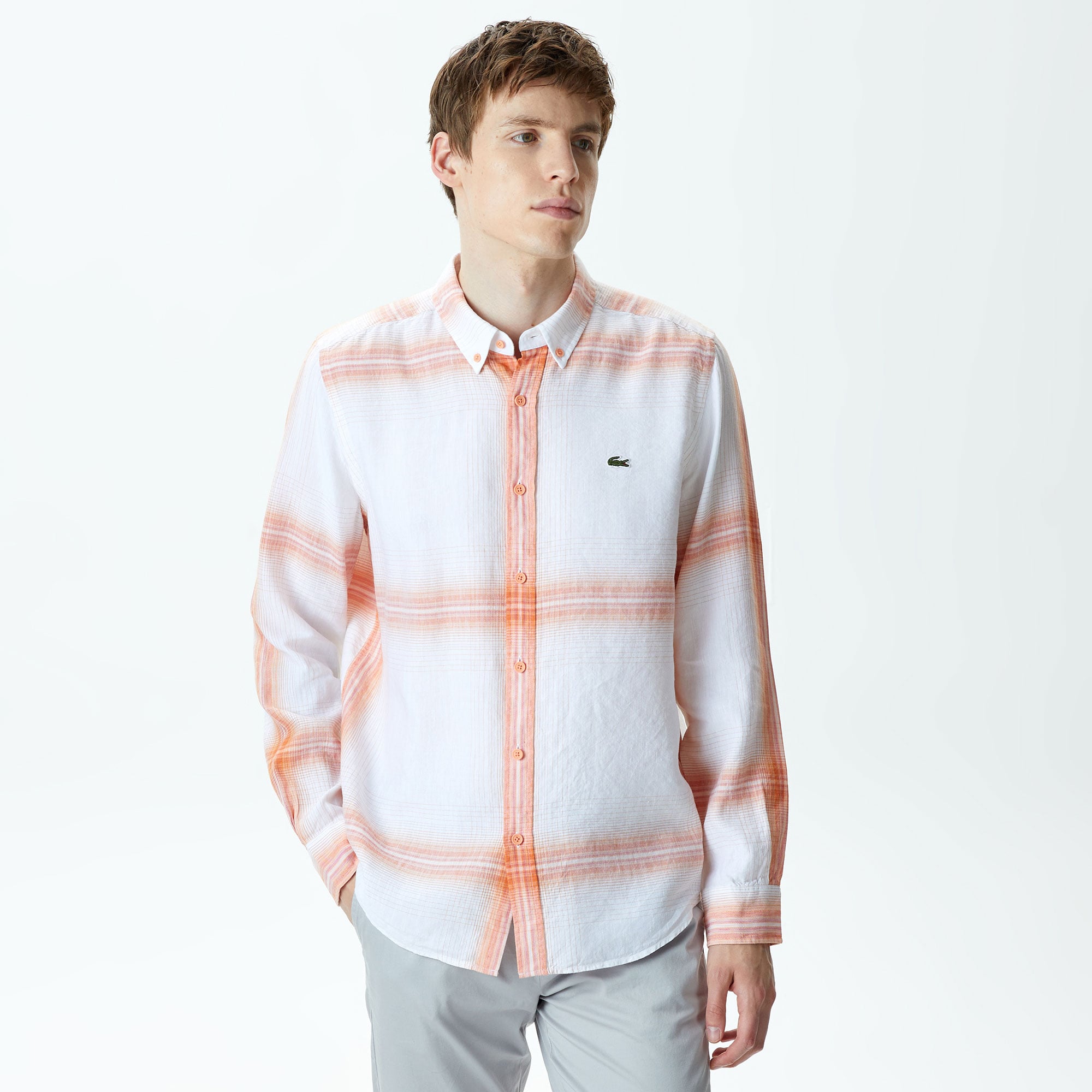  Erkek Regular Fit Ekose Turuncu Gömlek